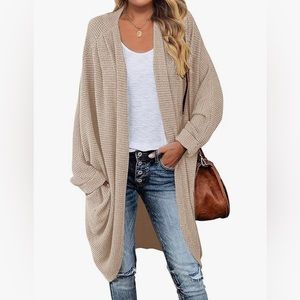 Brand: MEROKEETY 
Women's 2023 Fall Waffle Knit Batwing Long Sleeve Cardigan